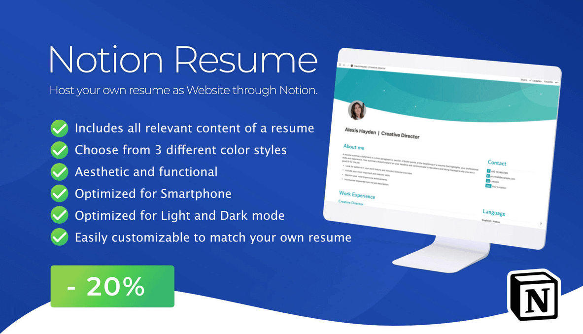 Host your own resume as website through notion.