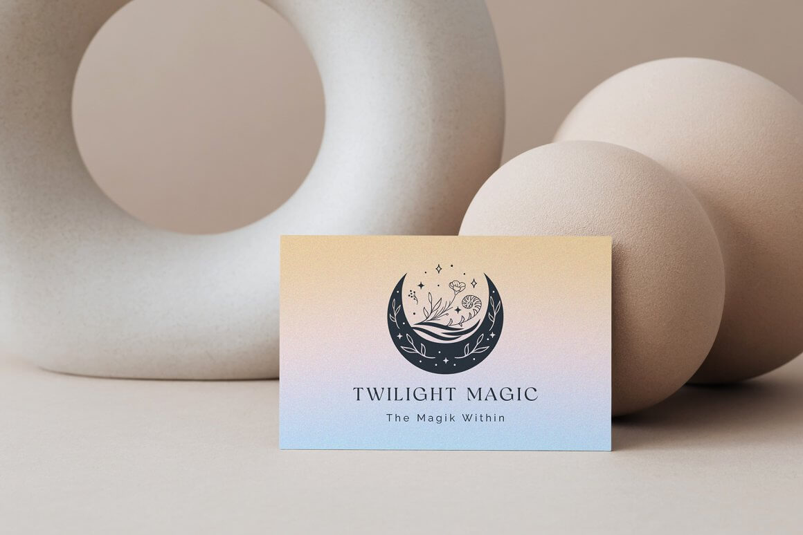 Business card with inscription Twilight magic, the magic within on the modern backgraund.