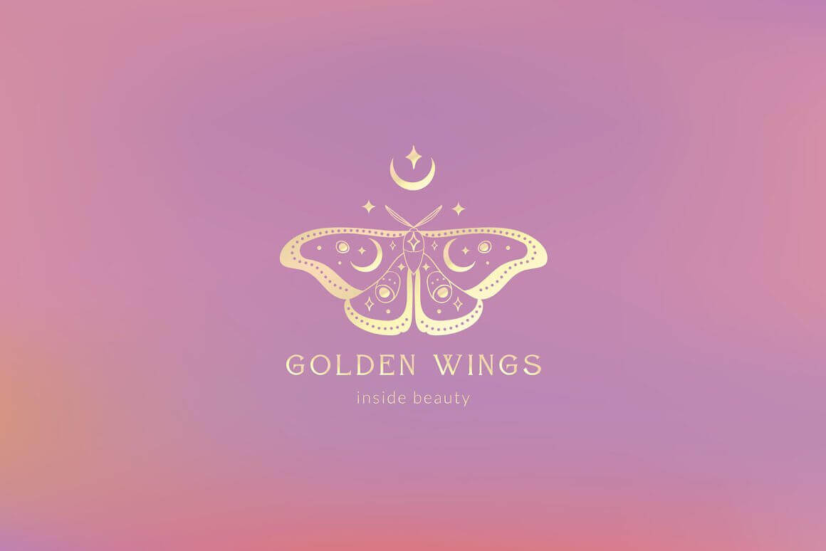 The magic butterfly and a bright inscription Moon garden inside beauty are drawn on a pink-violet background.