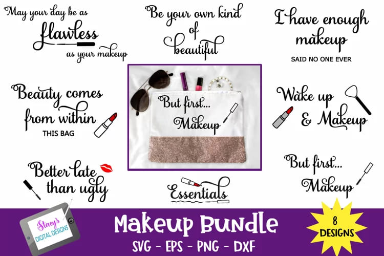 makeup bundle 8 makeup bag svg designs.