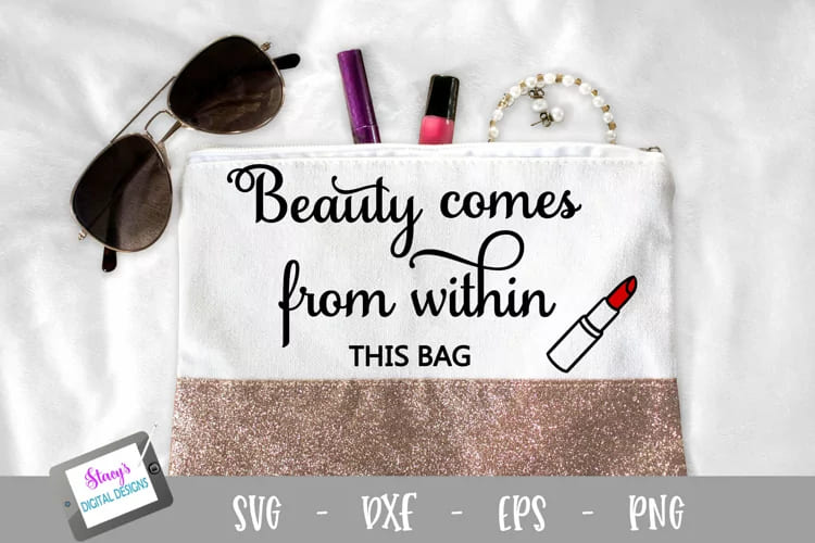 makeup bundle 8 makeup bag svg designs, beauty comes from within this bag quote mockup.