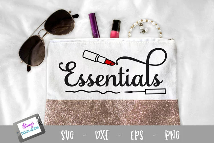 makeup bundle 8 makeup bag svg designs, essentials quote mockup.