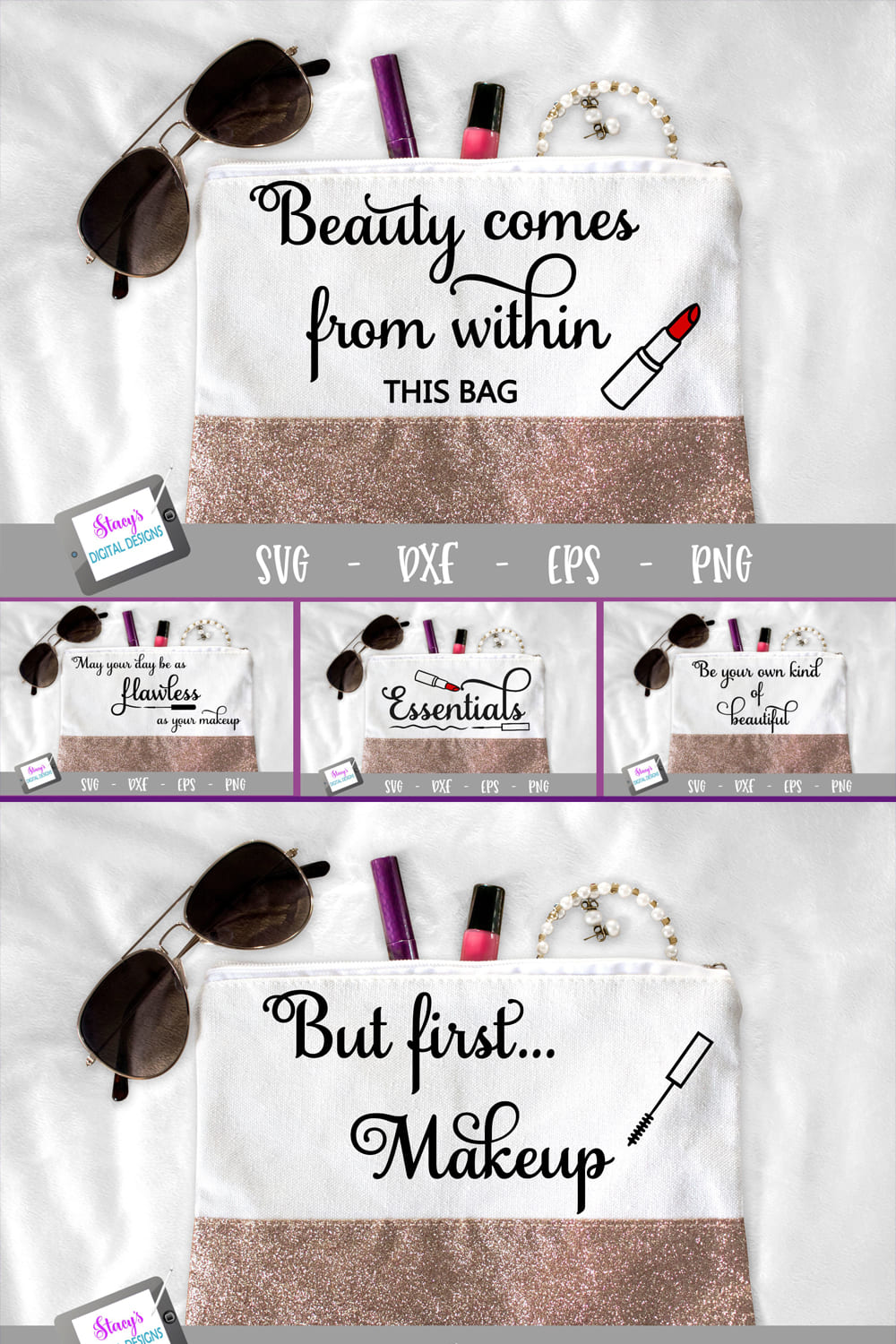 makeup bundle 8 makeup bag svg designs for your beauty bag.