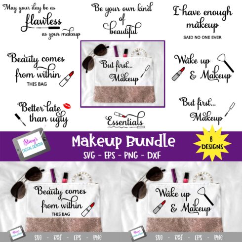 Makeup Bundle - 8 Makeup Bag SVG Designs cover image.
