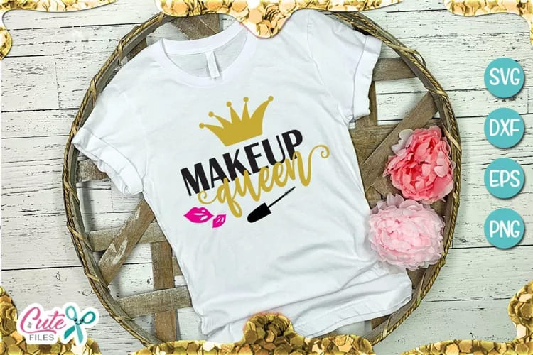 makeup bundle svg for crafter, makeup queen t-shirt mockup.