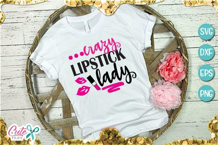 makeup bundle svg for crafter, crazy lipstick lady quote mockup.