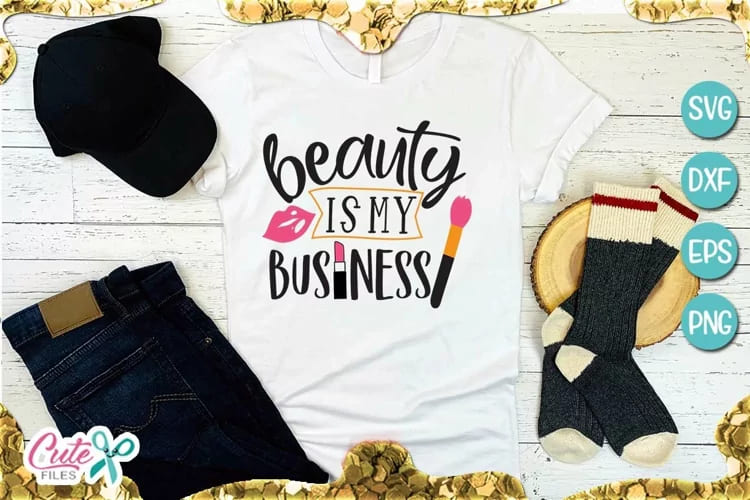 makeup bundle svg for crafter, beauty is my business quote mockup.