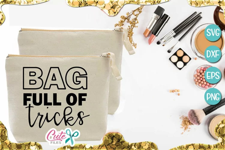 makeup bundle svg for crafter, bag full of tricks quote mockup.