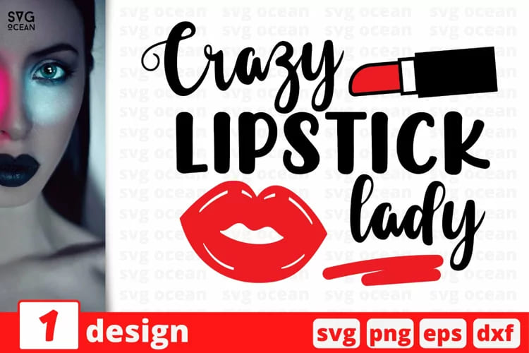 makeup svg bundle, crazy lipstick lady design mockup.