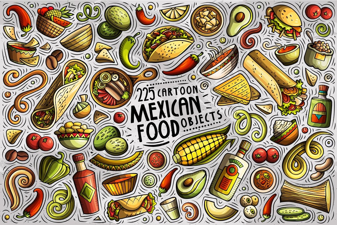 Mexican Food Cartoon Objects Set Preview 1.