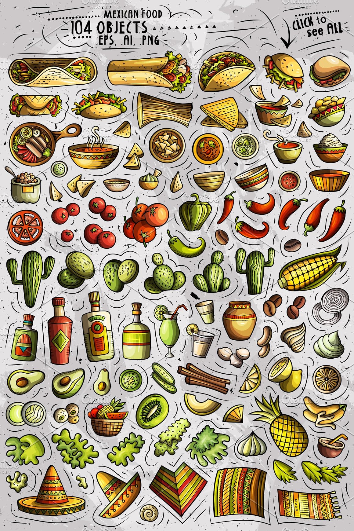 Mexican Food Cartoon Objects Set Preview 2.
