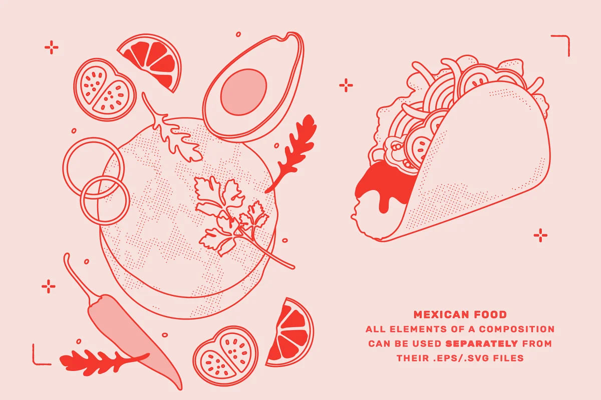 mexican food vector illustrations set.