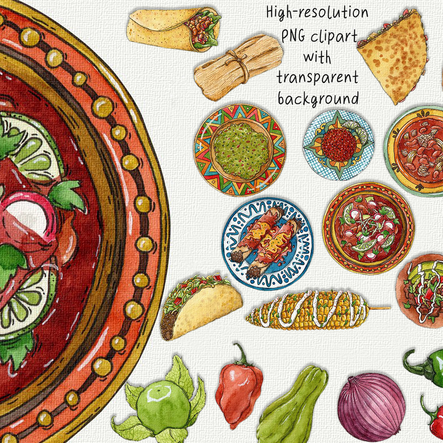 Mexican Watercolor Food Clipart cover image.