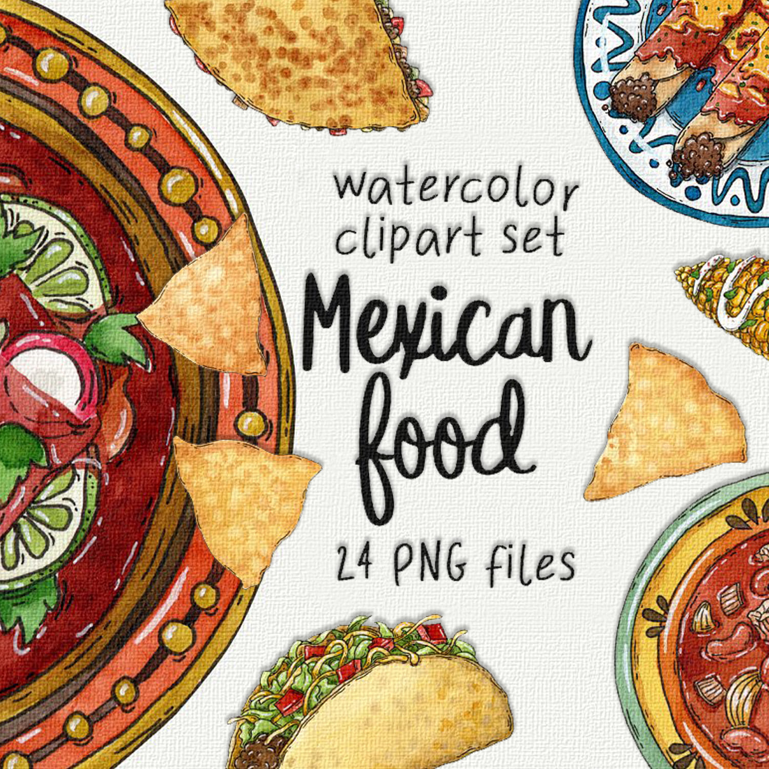 mexican watercolor food clipart pack.