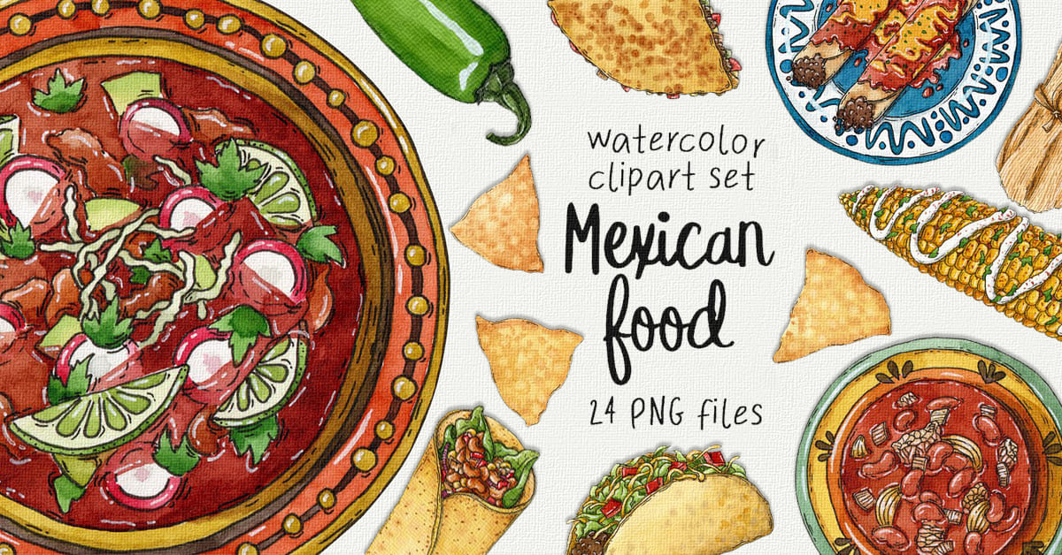 Mexican Watercolor Food Clipart facebook image.