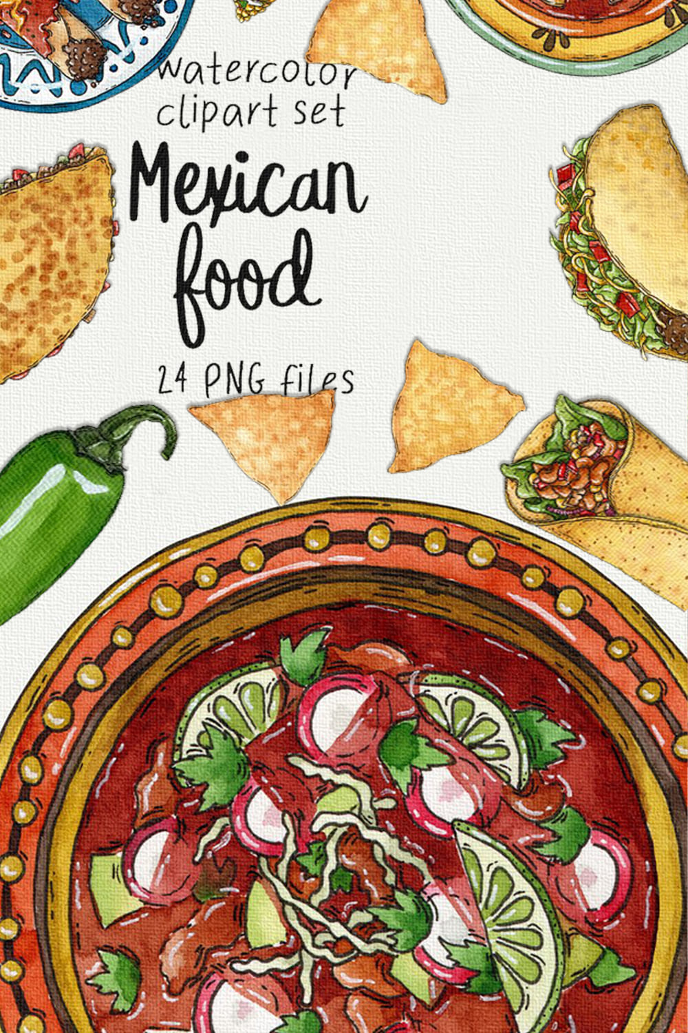 Mexican Watercolor Food Clipart pinterest image.
