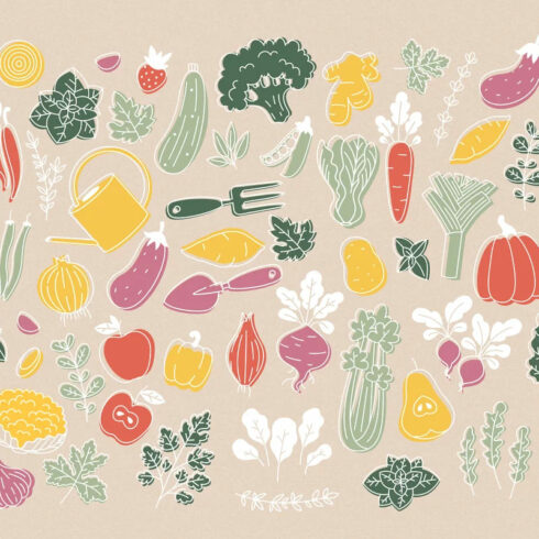 minimalist vegetables collection in color.