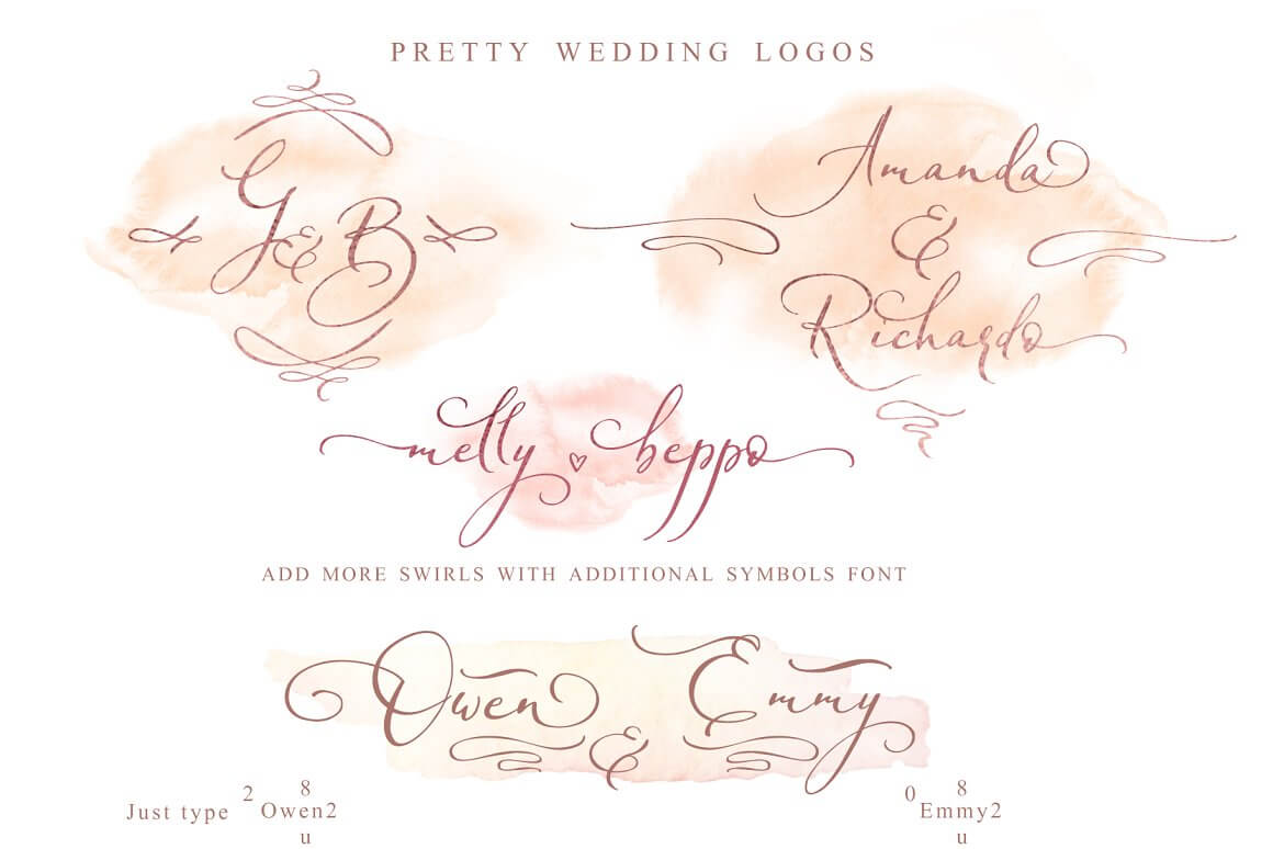 Pretty wedding logos and add more swirls with additional symbols font.