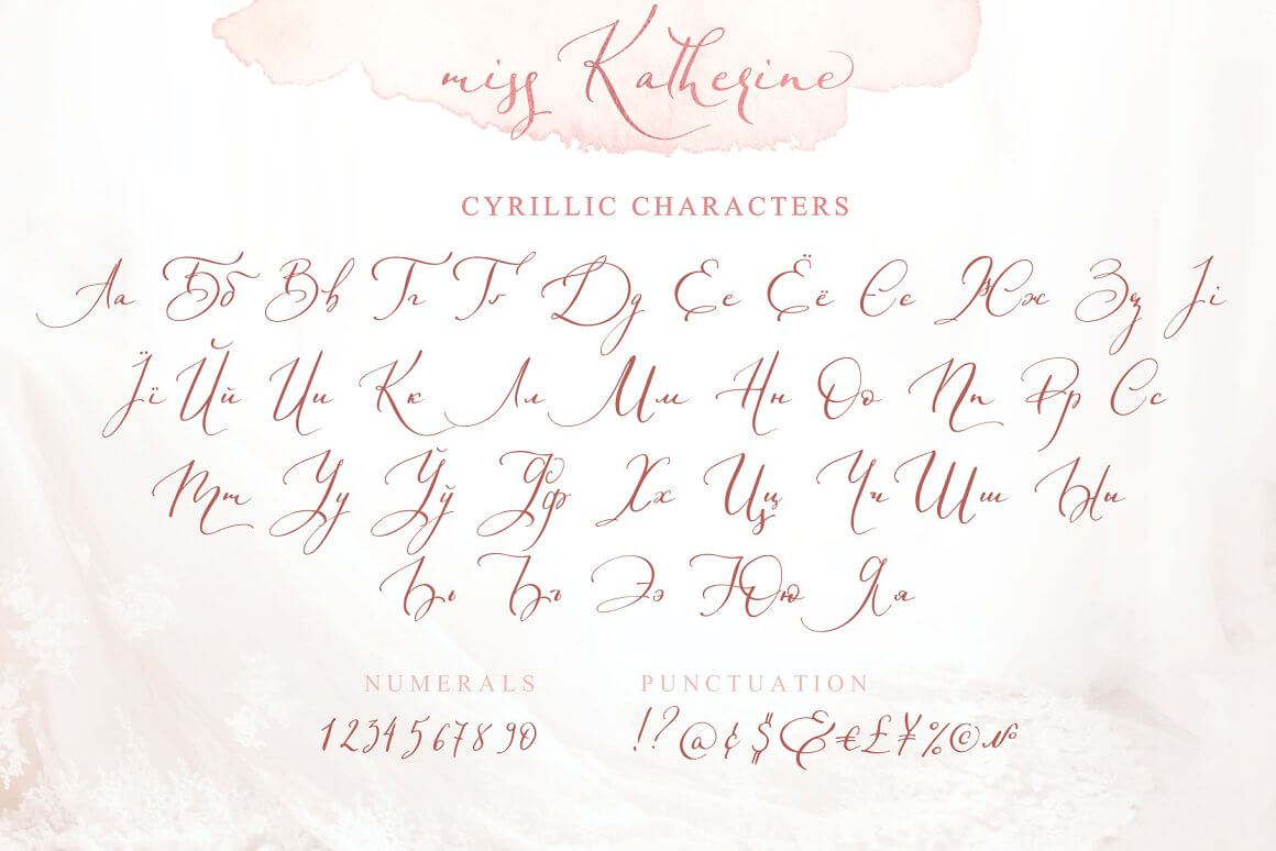 Cyrillic characters, numerals and punctuation of miss Katherine.