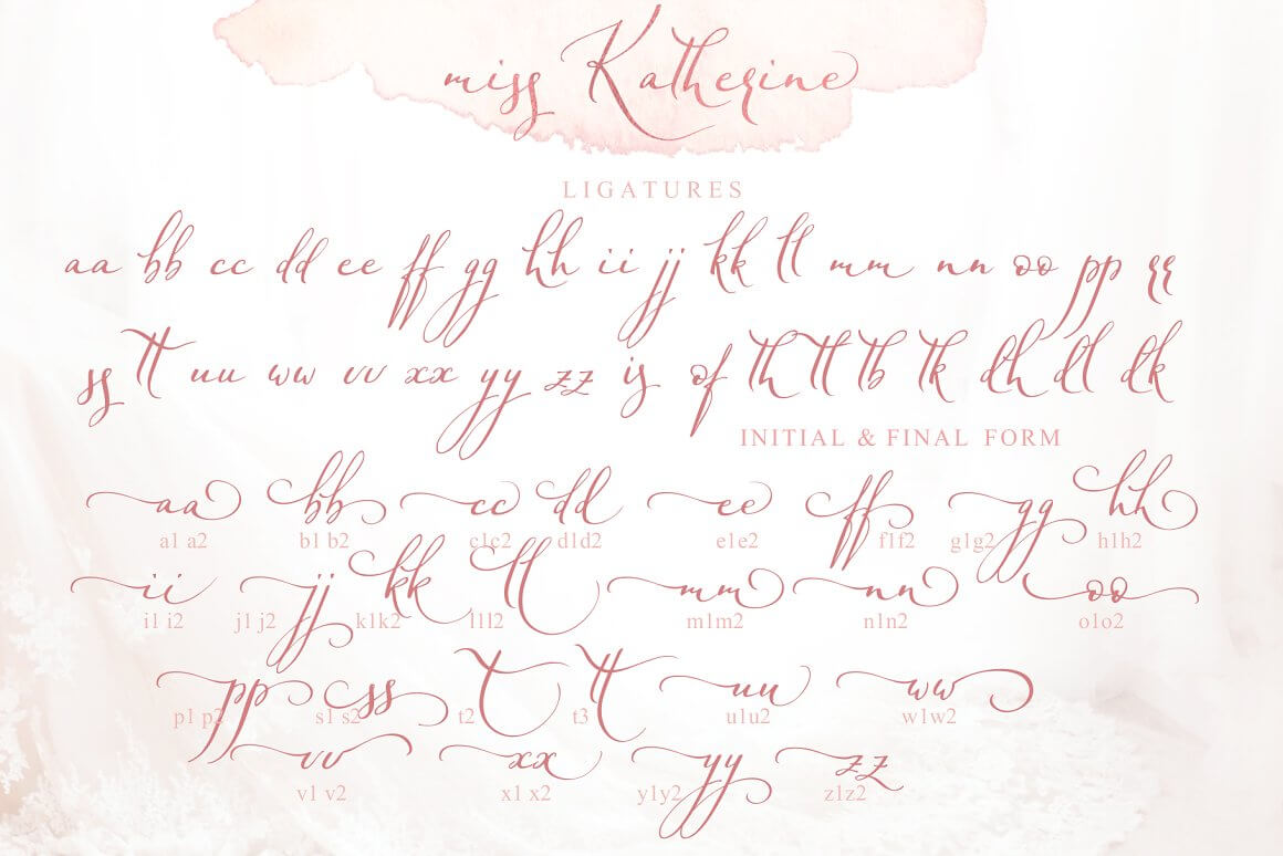 Ligatures, Initial and Final form of miss Katherine.