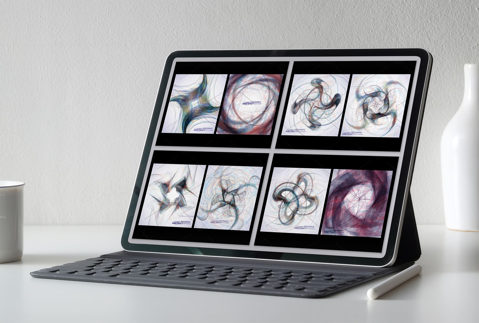 abstract fractal backgrounds tablet mockup.