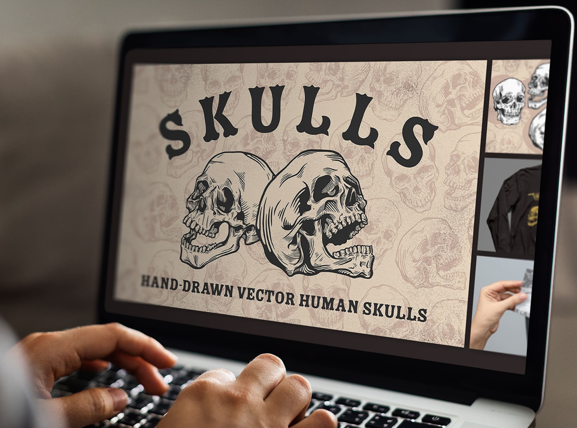 skulls laptop mockup.