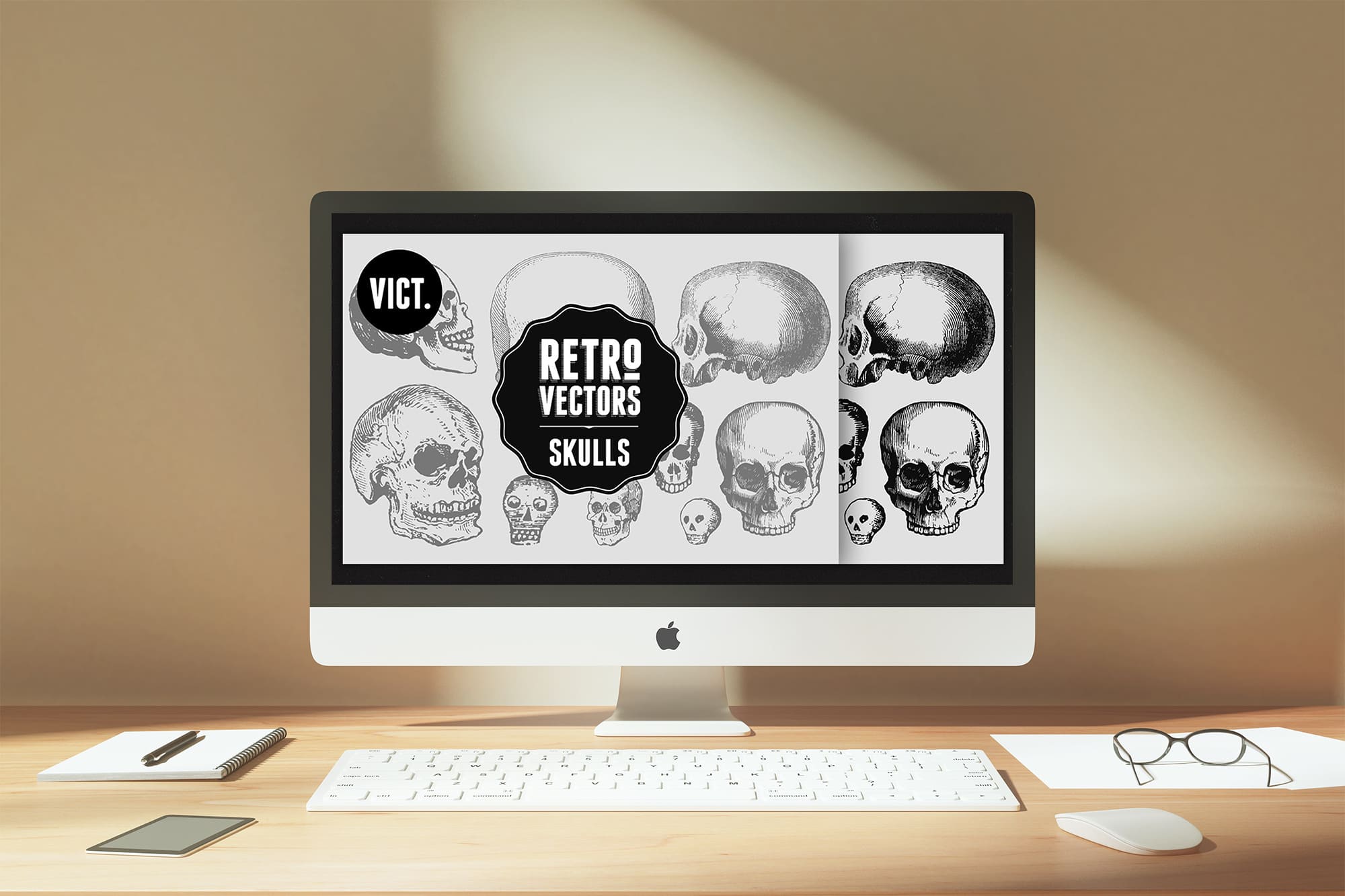 vintage skulls desktop mockup.
