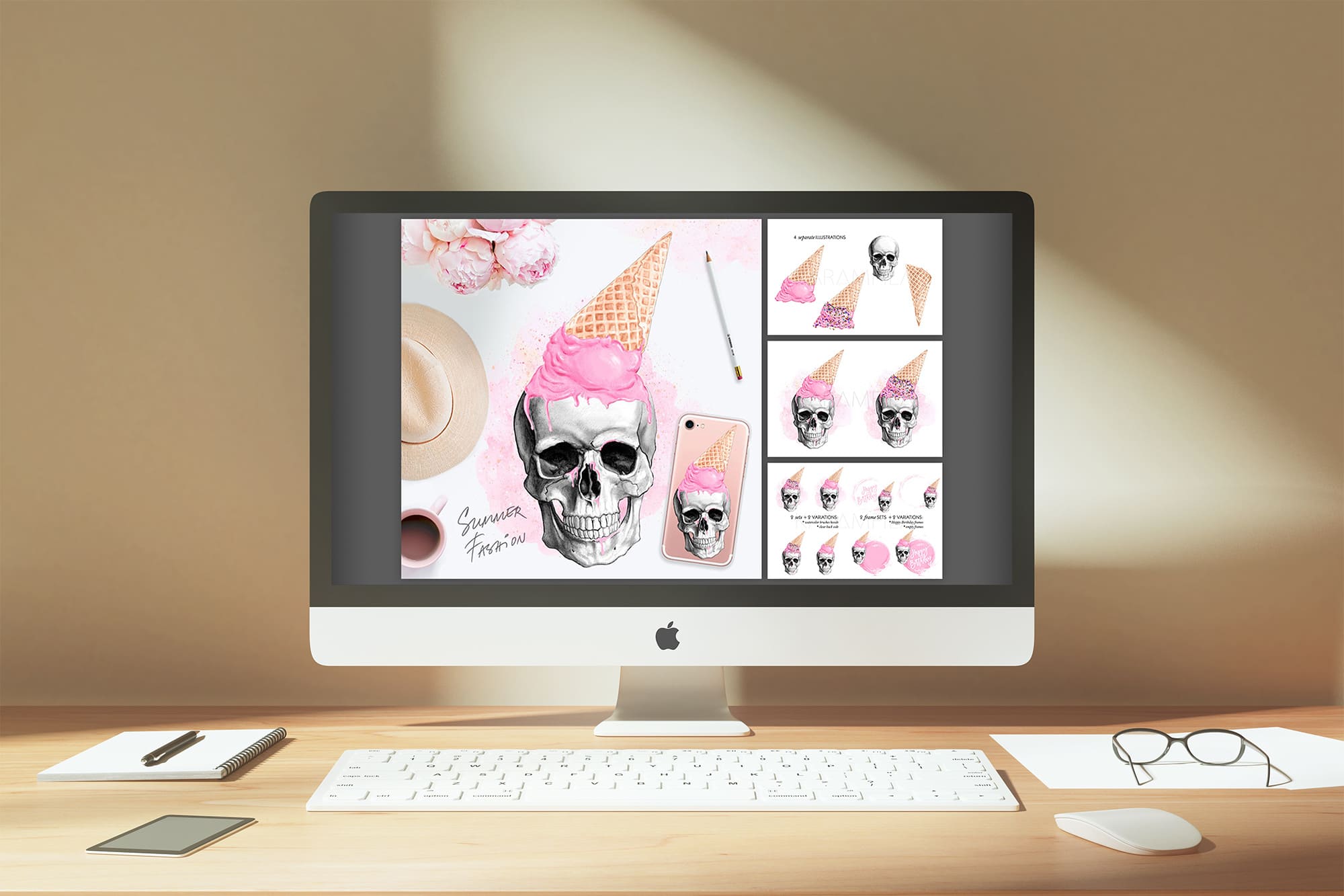 ice cream skulls desktop mockup.