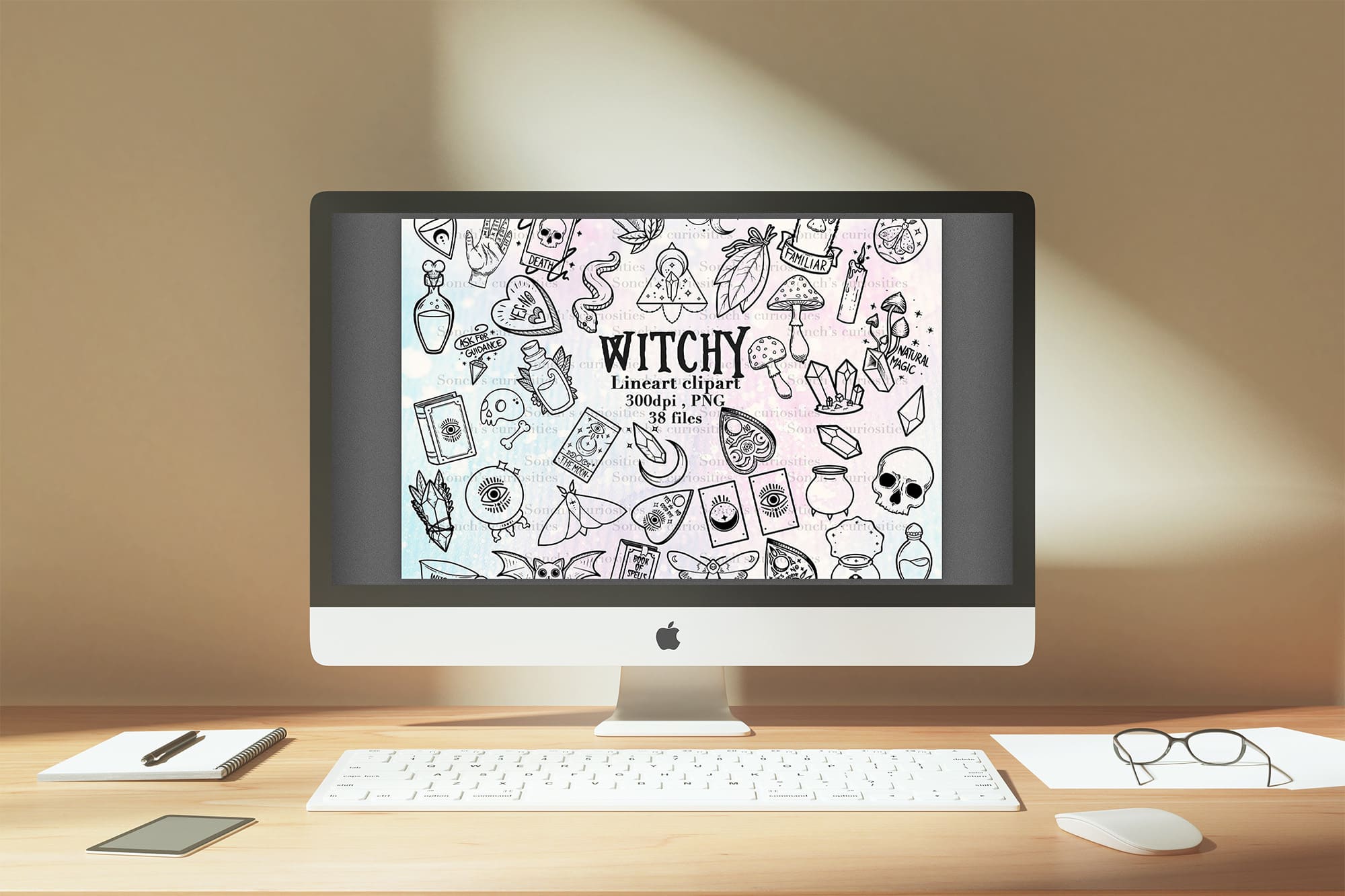 witch inspired linear clipart desktop mockup.