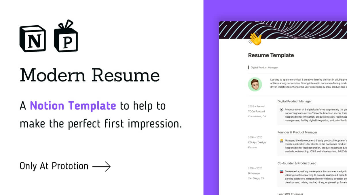 Modern Resume only at prototion.