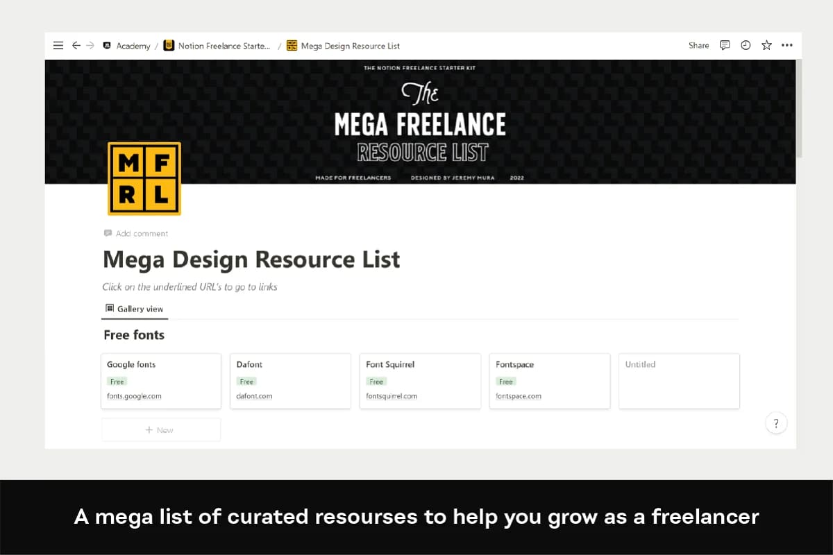 notion freelance starter kit, megalist of curated resources.