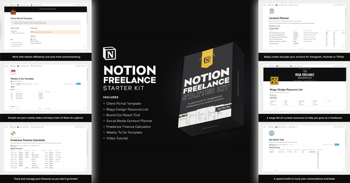 Notion Freelance Starter Kit facebook image.