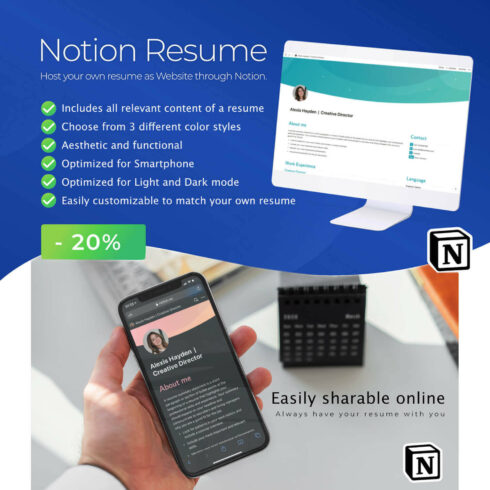Preview notion resume on the mobile and computer.
