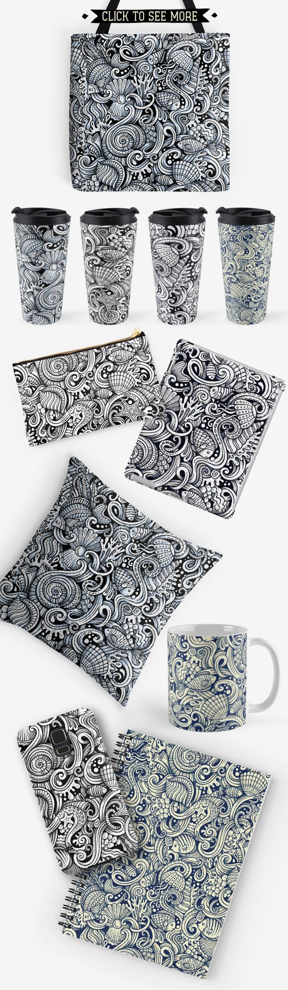 Cool prints on pillows, cups, covers and more.