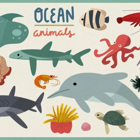 ocean animals vector clipart.