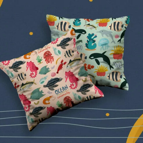 ocean animals pillows mockup.