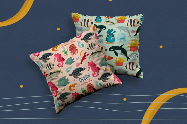 ocean animals pillows mockup.