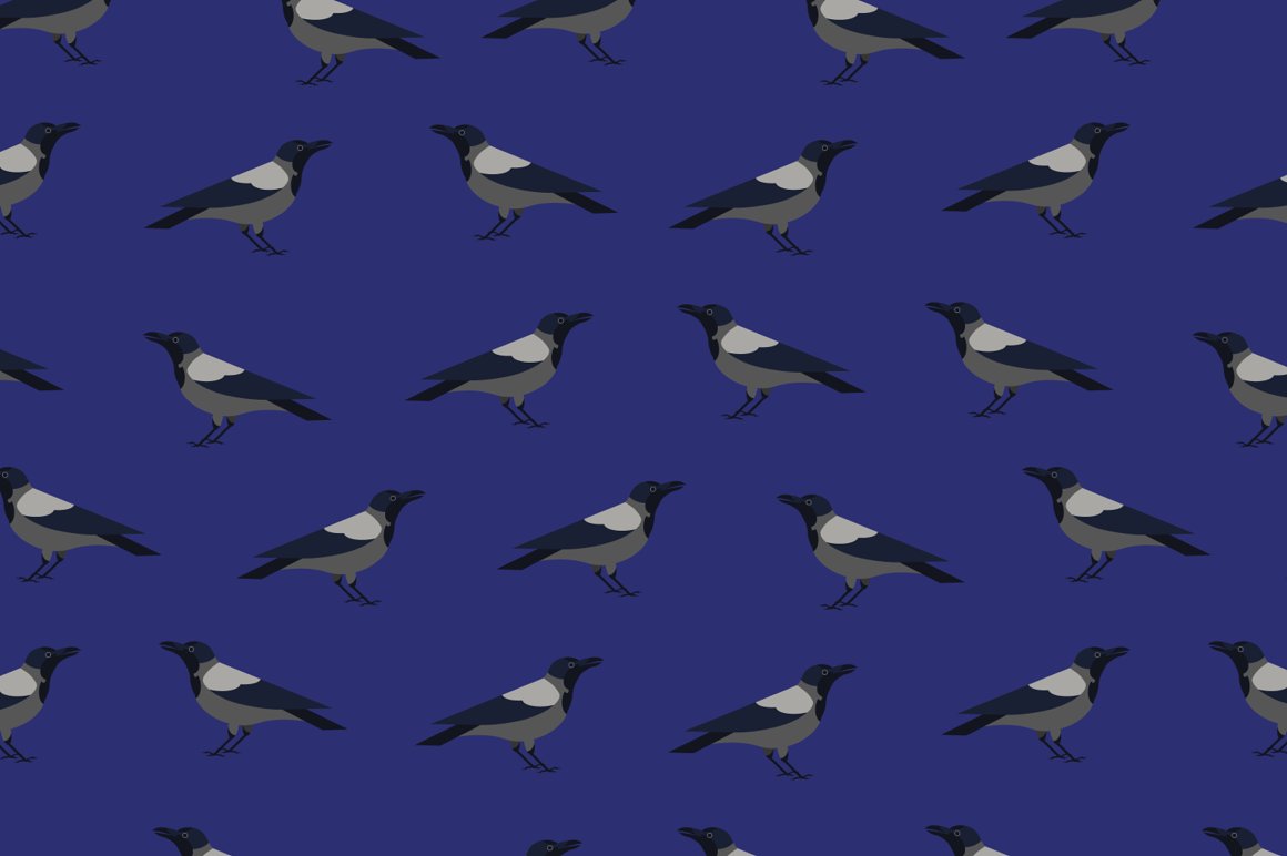Crows on a blue background.