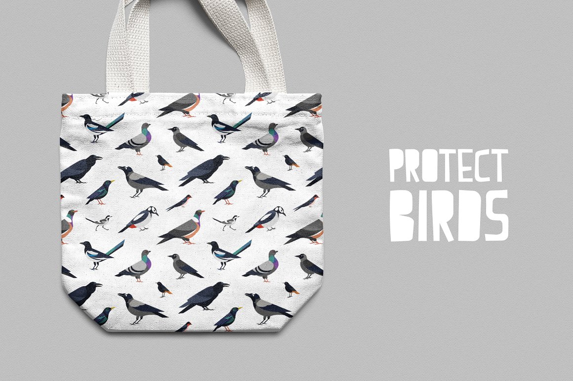 Bags with birds, white.