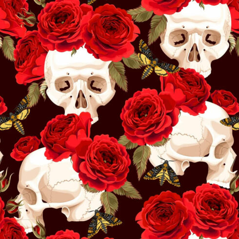 pattern with skulls and roses clipart.