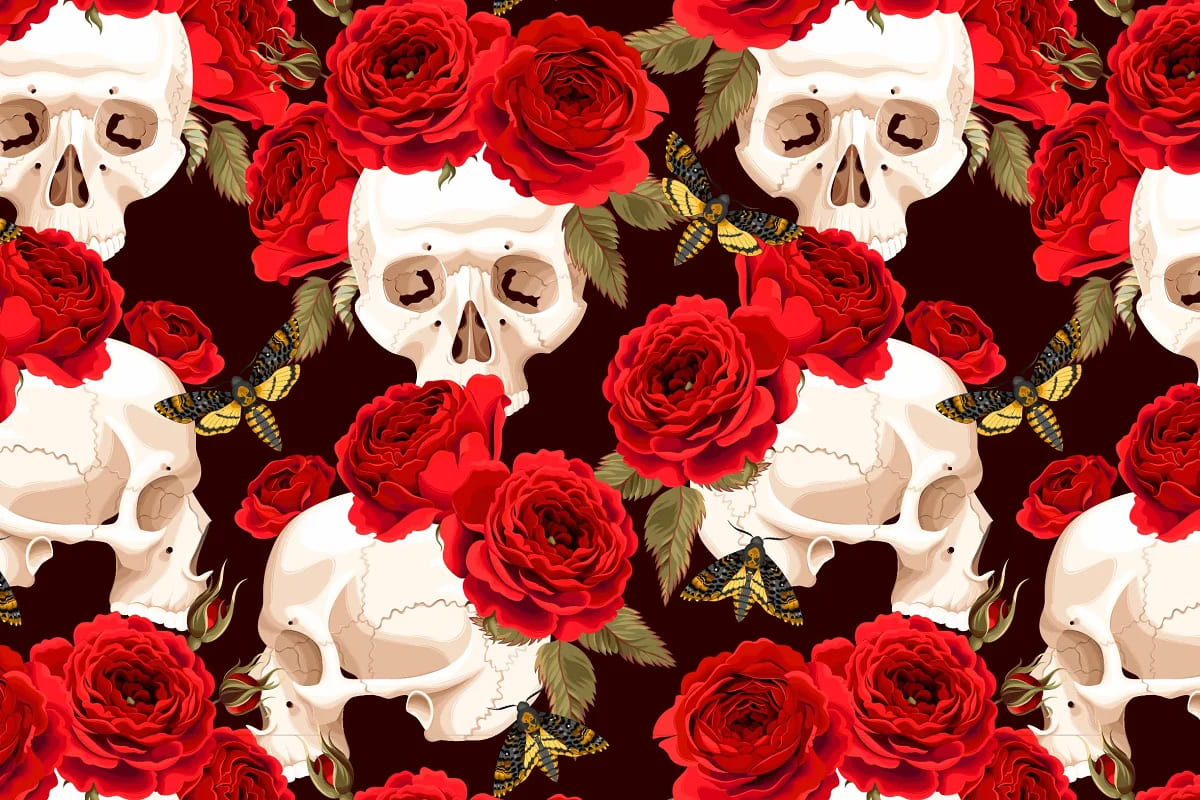 pattern with skulls and roses clipart.