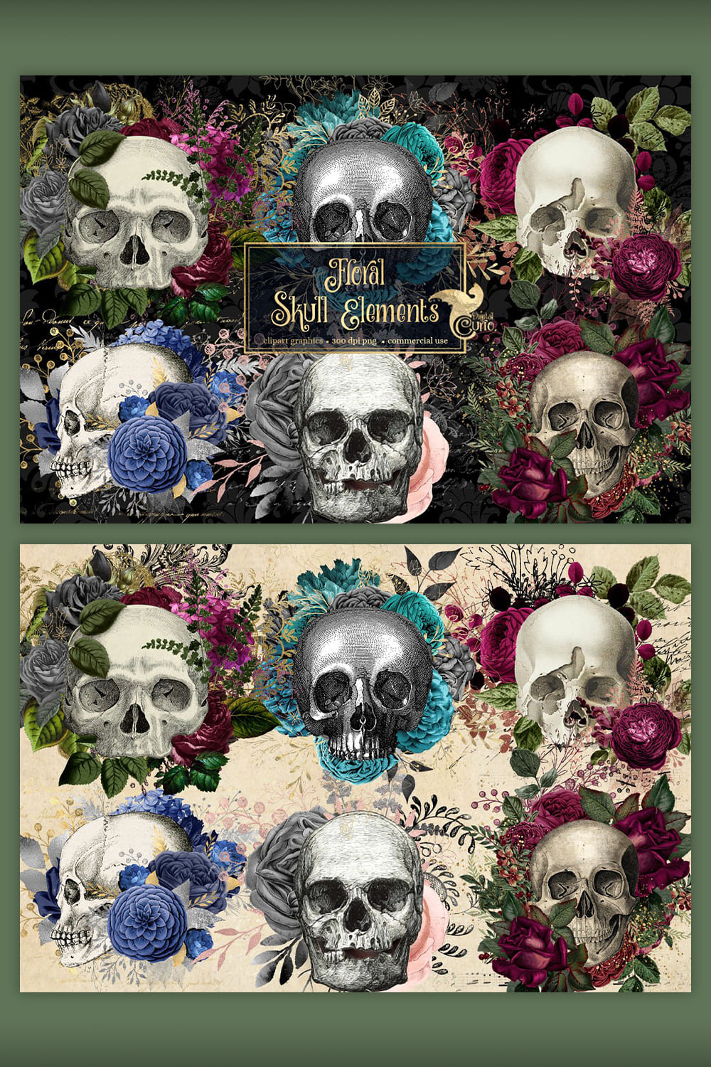Floral Skull Graphic Elements pinterest image.