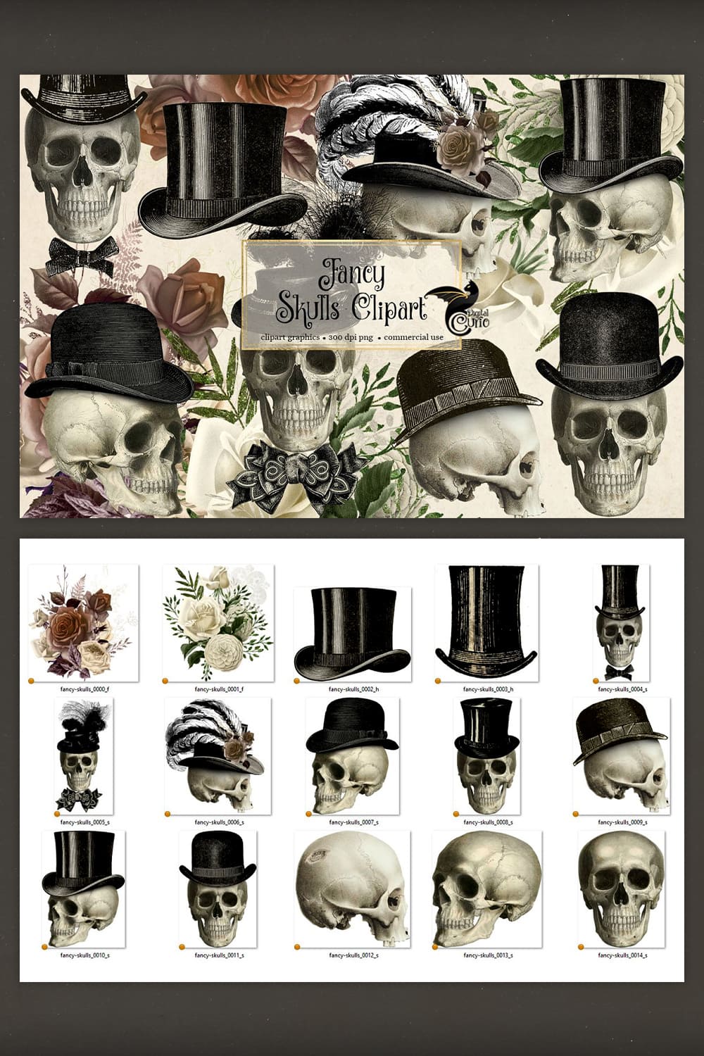 Fancy Skulls Clipart pinterest image.
