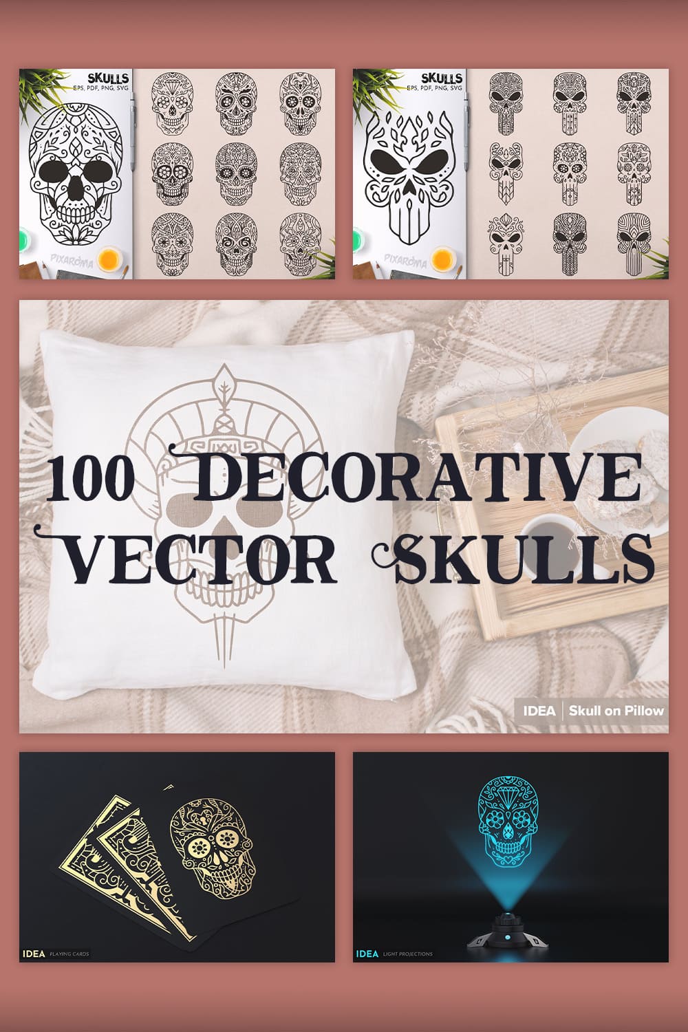 100 Decorative Vector Skulls pinterest image.
