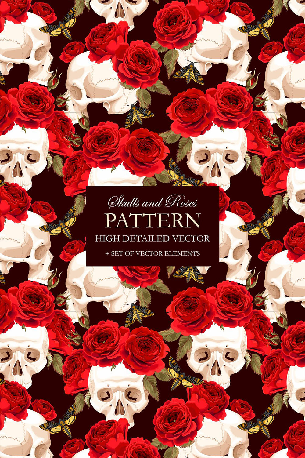 Pattern with Skulls and Roses pinterest image.