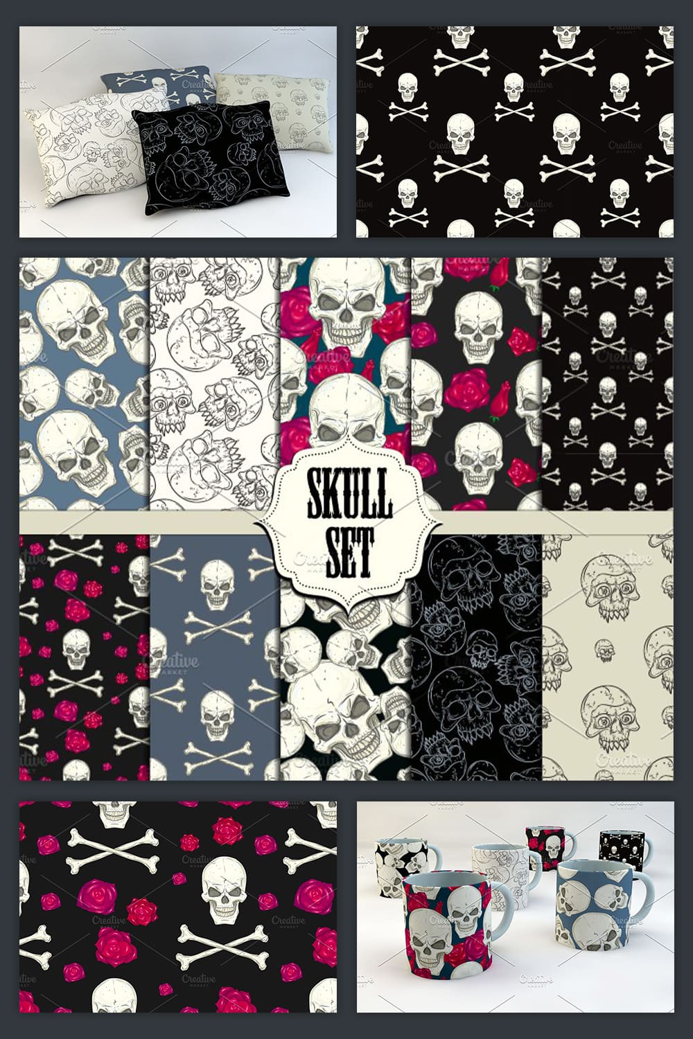 Skull Set. Seamless Patterns pinterest image.