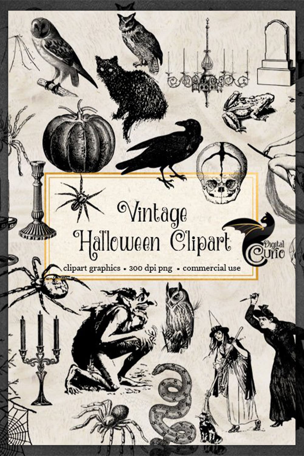 Vintage Halloween Clipart pinterest image.