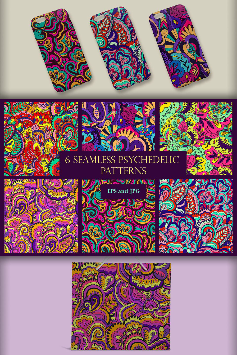 6 Seamless Psychedelic Patterns pinterest image.