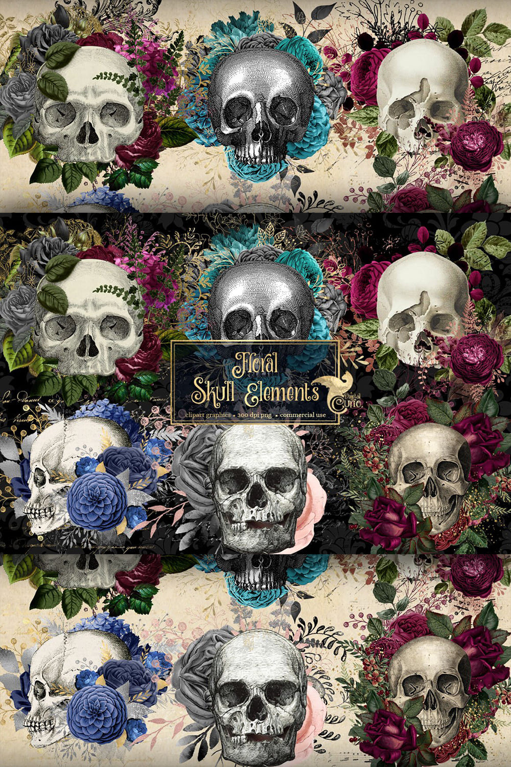 floral skull elements design.