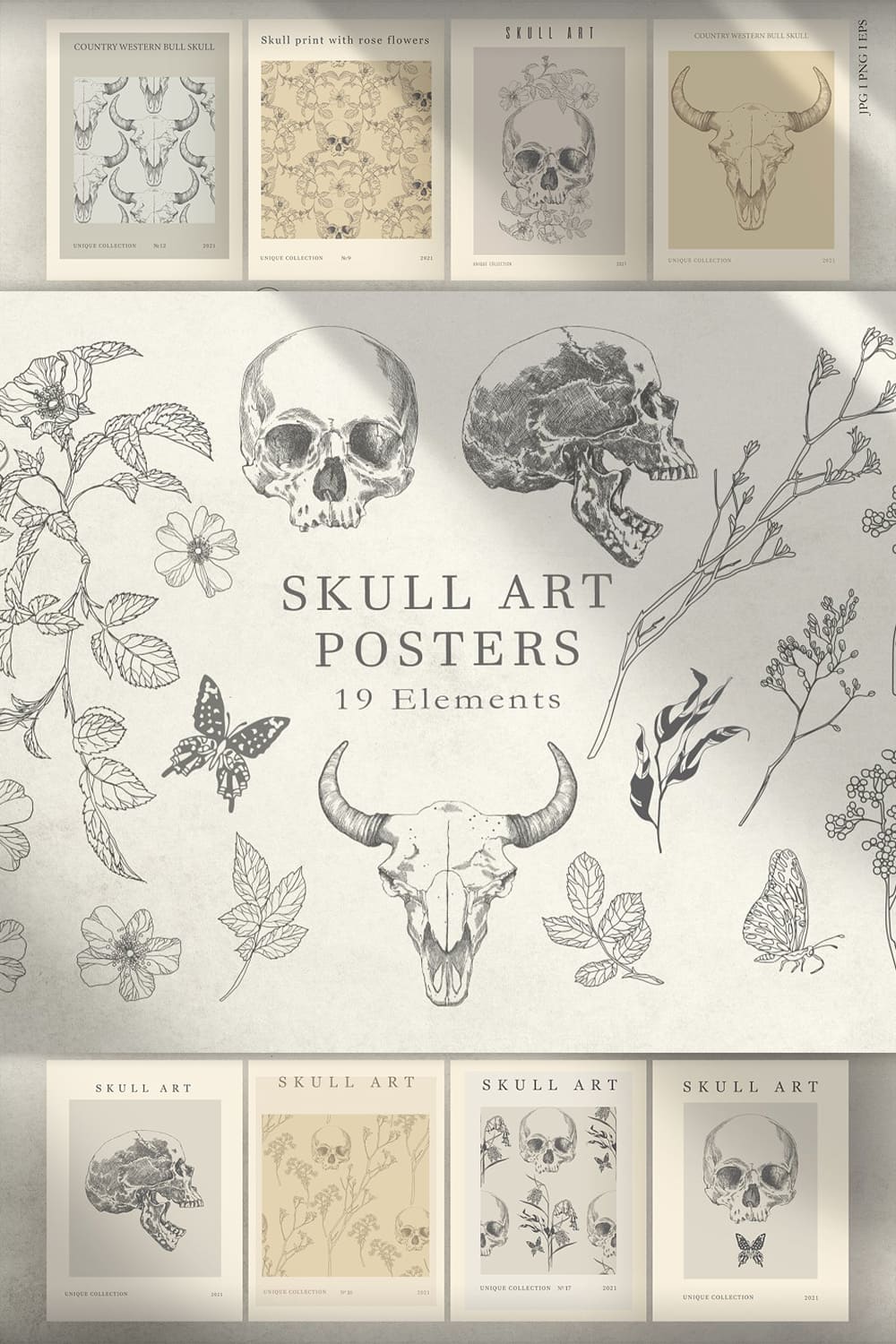 skull art posters set.